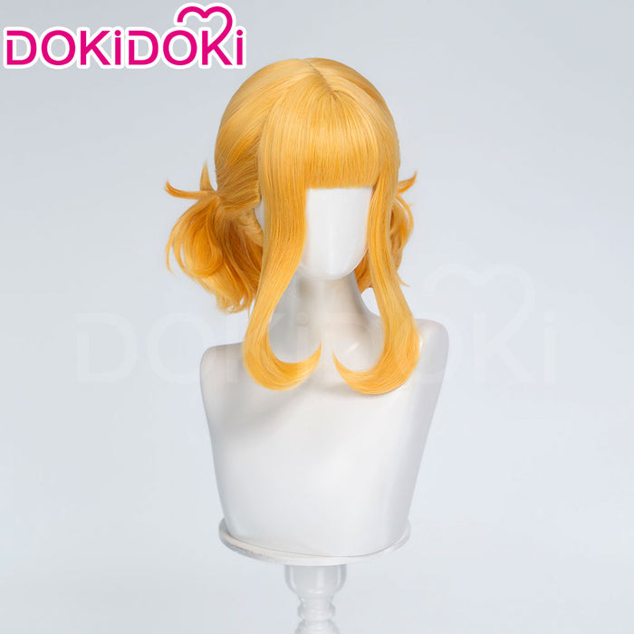 DokiDoki Game Cosplay Wig Short Curly Yellow Hair Pre Braided