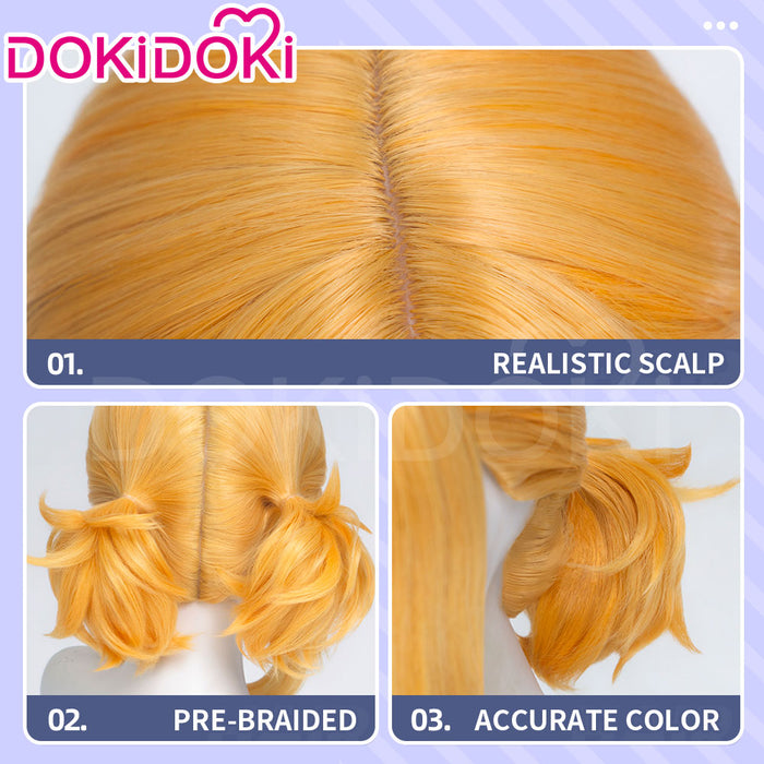 DokiDoki Game Cosplay Wig Short Curly Yellow Hair Pre Braided
