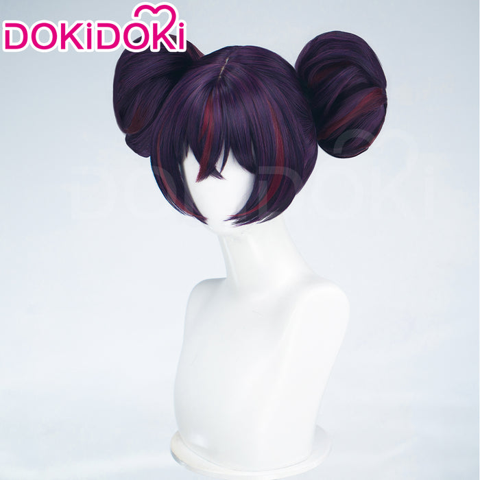 DokiDoki Game Cosplay Wig Short Straight Purple Red Highlight Hair Double Bun