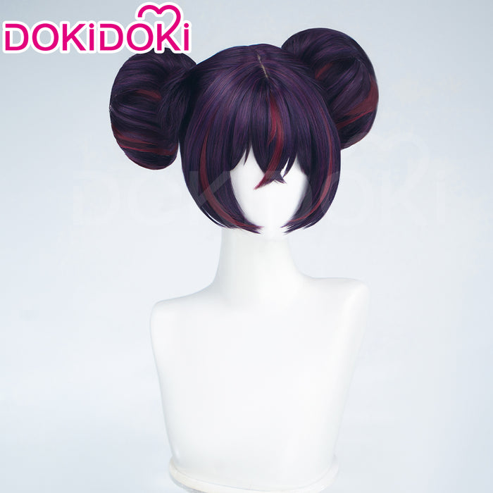 DokiDoki Game Cosplay Wig Short Straight Purple Red Highlight Hair Double Bun
