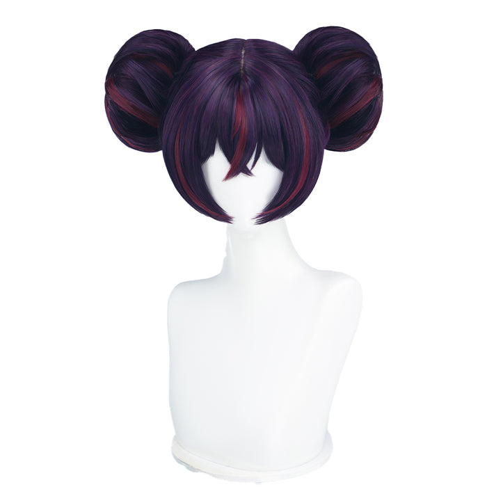 DokiDoki Game Cosplay Wig Short Straight Purple Red Highlight Hair Double Bun