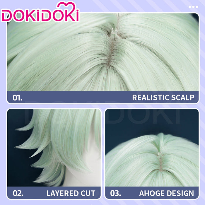 DokiDoki Game Genshin Impact Cosplay Alyosha Wig Short Green Hair Snezhnaya Sudden Snow