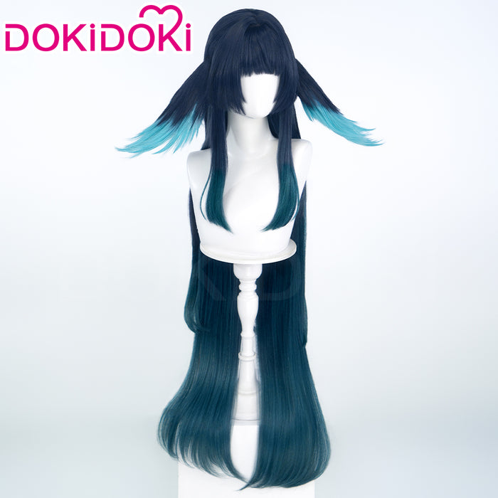 DokiDoki Game Genshin Impact Cosplay Celaeno Wig Long Straight Dark Green Blue Gradient Hair