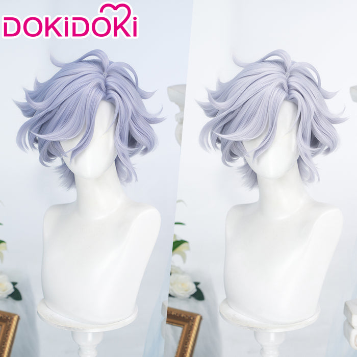 DokiDoki Game Genshin Impact Cosplay Mitya Wig Short Curly Light Purple Gray Hair Snezhnaya Sudden Snow