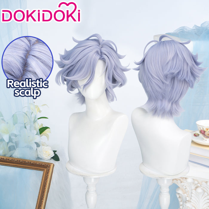 DokiDoki Game Genshin Impact Cosplay Mitya Wig Short Curly Light Purple Gray Hair Snezhnaya Sudden Snow