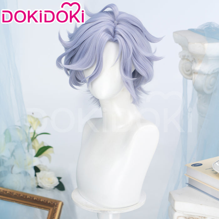 DokiDoki Game Genshin Impact Cosplay Mitya Wig Short Curly Light Purple Gray Hair Snezhnaya Sudden Snow