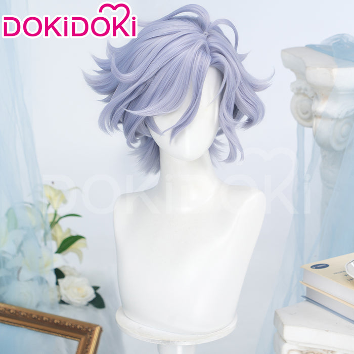 DokiDoki Game Genshin Impact Cosplay Mitya Wig Short Curly Light Purple Gray Hair Snezhnaya Sudden Snow