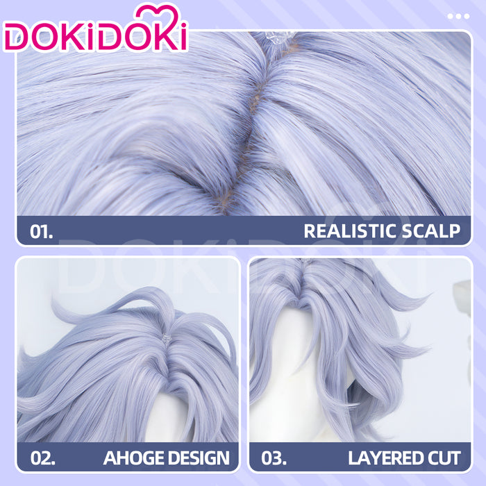 DokiDoki Game Genshin Impact Cosplay Mitya Wig Short Curly Light Purple Gray Hair Snezhnaya Sudden Snow