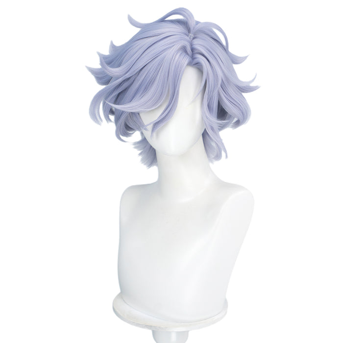 DokiDoki Game Genshin Impact Cosplay Mitya Wig Short Curly Light Purple Gray Hair Snezhnaya Sudden Snow