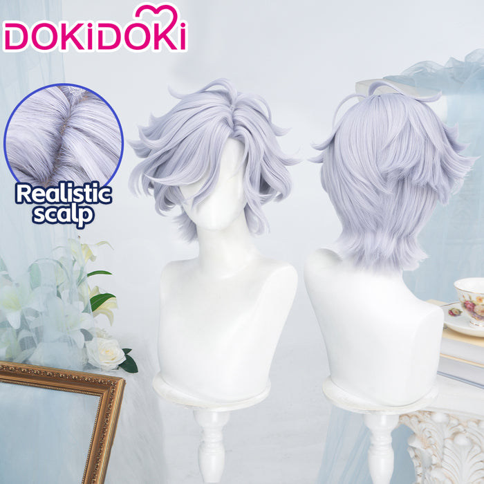 DokiDoki Game Genshin Impact Cosplay Mitya Wig Short Curly Light Purple Gray Hair Snezhnaya Sudden Snow