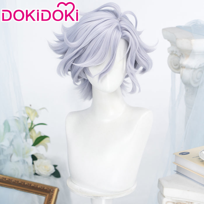 DokiDoki Game Genshin Impact Cosplay Mitya Wig Short Curly Light Purple Gray Hair Snezhnaya Sudden Snow