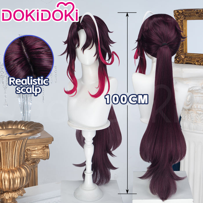 DokiDoki Game Genshin Impact Cosplay Noy Wig Long Dark Red Gradient Hair Snezhnaya Sudden Snow
