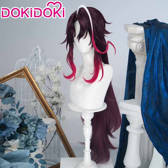 DokiDoki Game Genshin Impact Cosplay Noy Wig Long Dark Red Gradient Hair Snezhnaya Sudden Snow