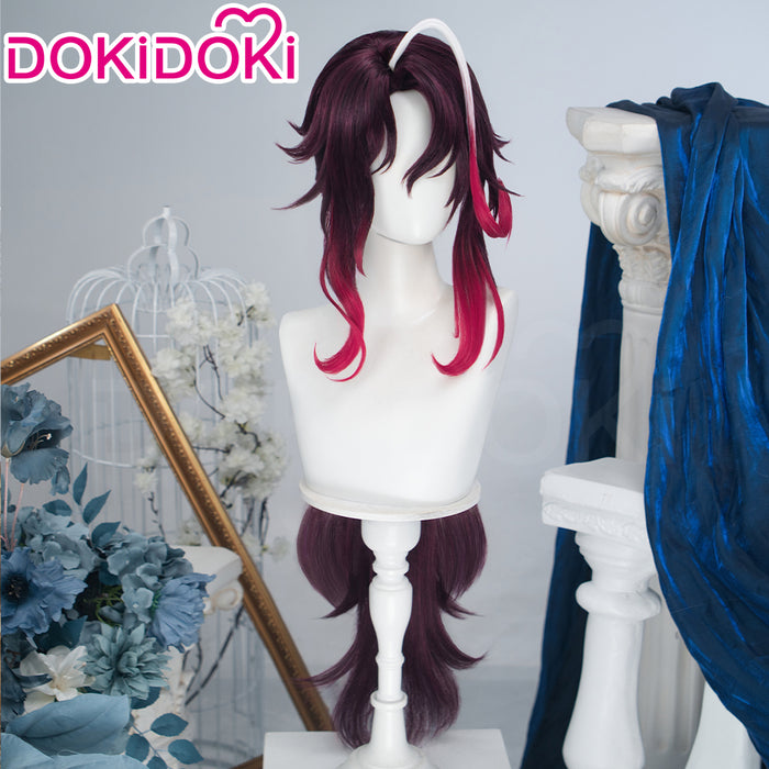 DokiDoki Game Genshin Impact Cosplay Noy Wig Long Dark Red Gradient Hair Snezhnaya Sudden Snow