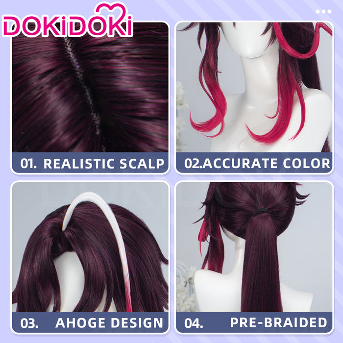 DokiDoki Game Genshin Impact Cosplay Noy Wig Long Dark Red Gradient Hair Snezhnaya Sudden Snow