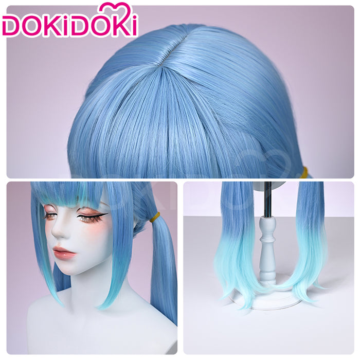 DokiDoki Game Honkai: Nexus Anima Cosplay Nanafey Wig Long Straight Blue Gradient Hair Twin Tails