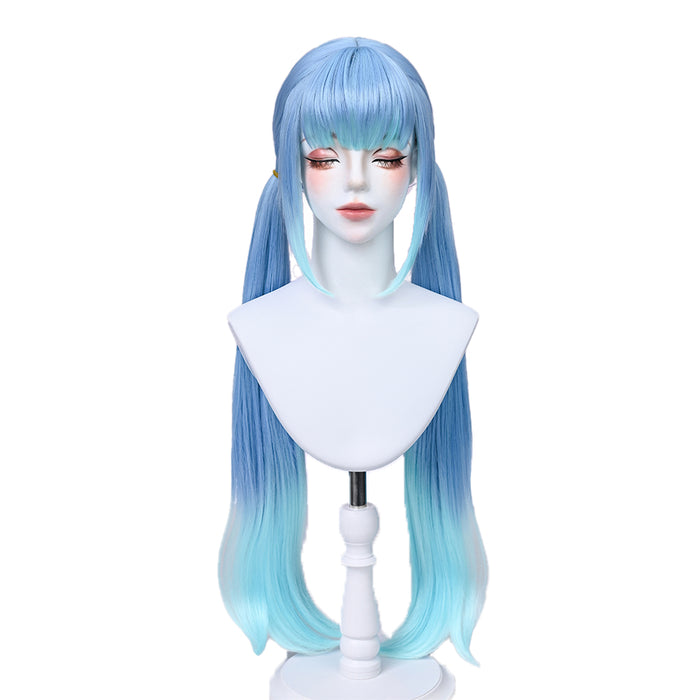 DokiDoki Game Honkai: Nexus Anima Cosplay Nanafey Wig Long Straight Blue Gradient Hair Twin Tails