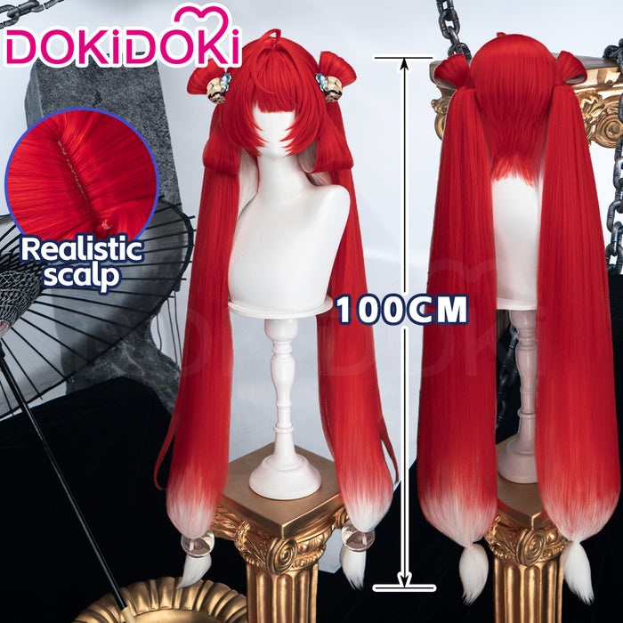 DokiDoki Game Wuthering Waves Cosplay Suoming Wig Long Straight Red White Gredient Hair Twin Ponytails Suo Ming