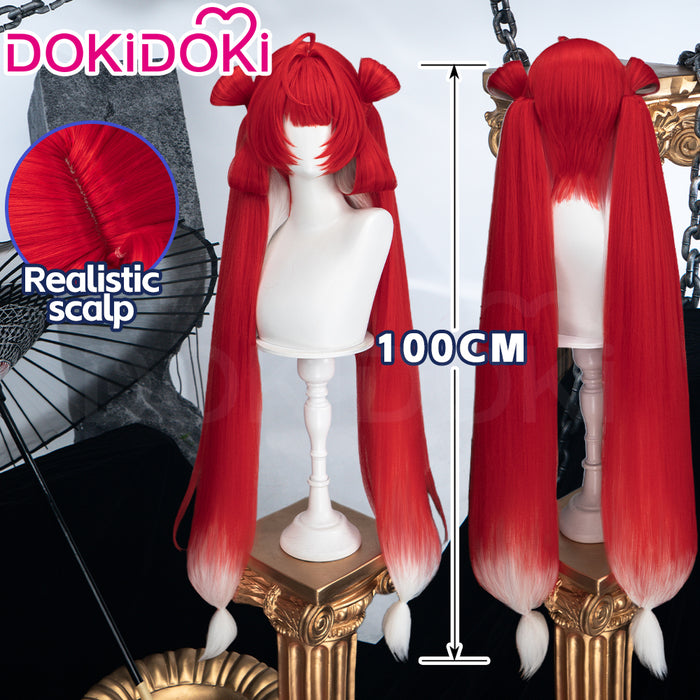 DokiDoki Game Wuthering Waves Cosplay Suoming Wig Long Straight Red White Gredient Hair Twin Ponytails Suo Ming