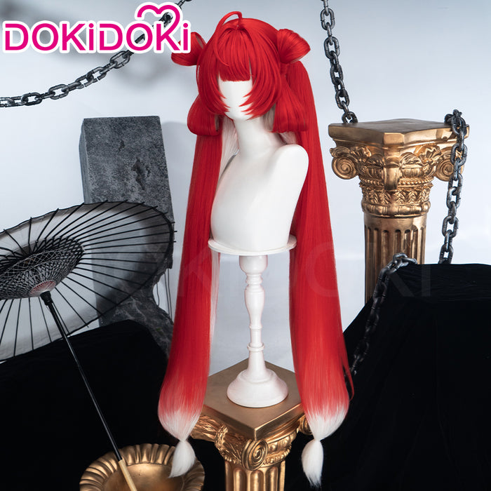 DokiDoki Game Wuthering Waves Cosplay Suoming Wig Long Straight Red White Gredient Hair Twin Ponytails Suo Ming