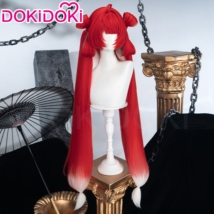DokiDoki Game Wuthering Waves Cosplay Suoming Wig Long Straight Red White Gredient Hair Twin Ponytails Suo Ming