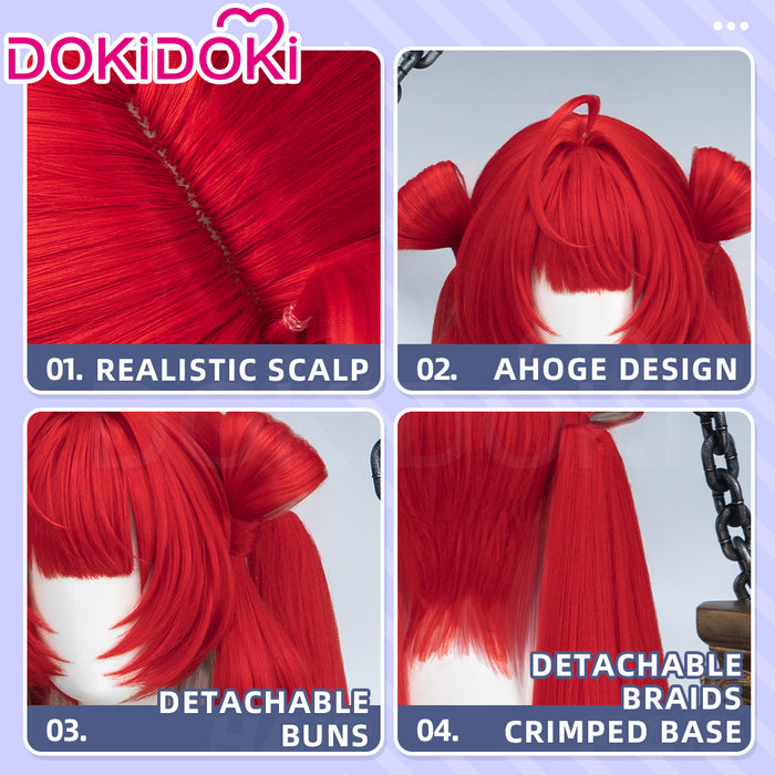 DokiDoki Game Wuthering Waves Cosplay Suoming Wig Long Straight Red White Gredient Hair Twin Ponytails Suo Ming