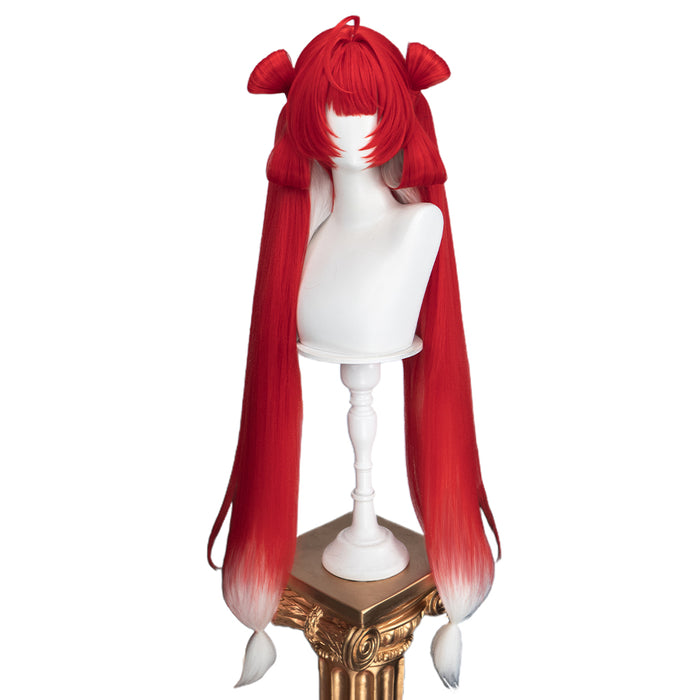 DokiDoki Game Wuthering Waves Cosplay Suoming Wig Long Straight Red White Gredient Hair Twin Ponytails Suo Ming