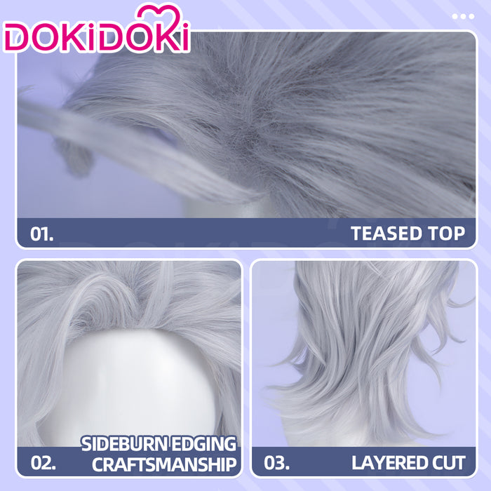 DokiDoki Manga Anime Record of Ragnarok Cosplay Wig Short Straight Silver Hair Layered Cut