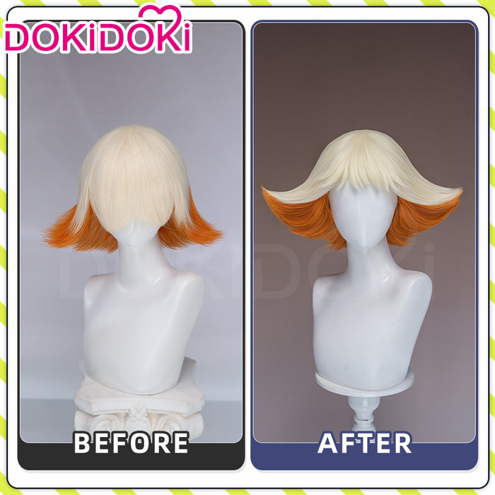DokiDoki Manga Anime Witch Hat Atelier Cosplay Alaira Wig Short White Orange Hair
