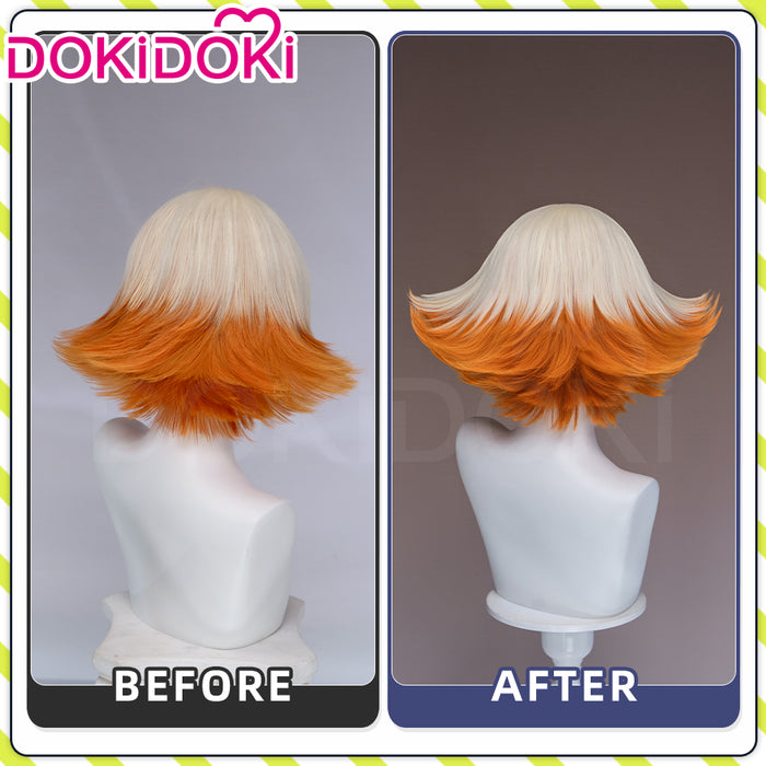 DokiDoki Manga Anime Witch Hat Atelier Cosplay Alaira Wig Short White Orange Hair