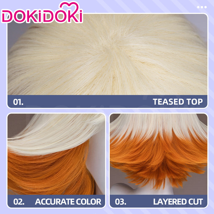 DokiDoki Manga Anime Witch Hat Atelier Cosplay Alaira Wig Short White Orange Hair