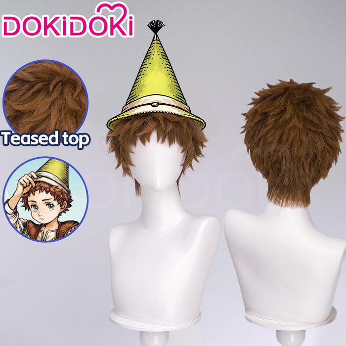 DokiDoki Manga Anime Witch Hat Atelier Cosplay Tartah Wig Short Curly Brown Hair