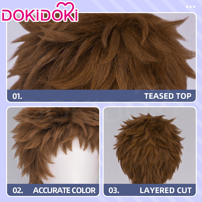 DokiDoki Manga Anime Witch Hat Atelier Cosplay Tartah Wig Short Curly Brown Hair