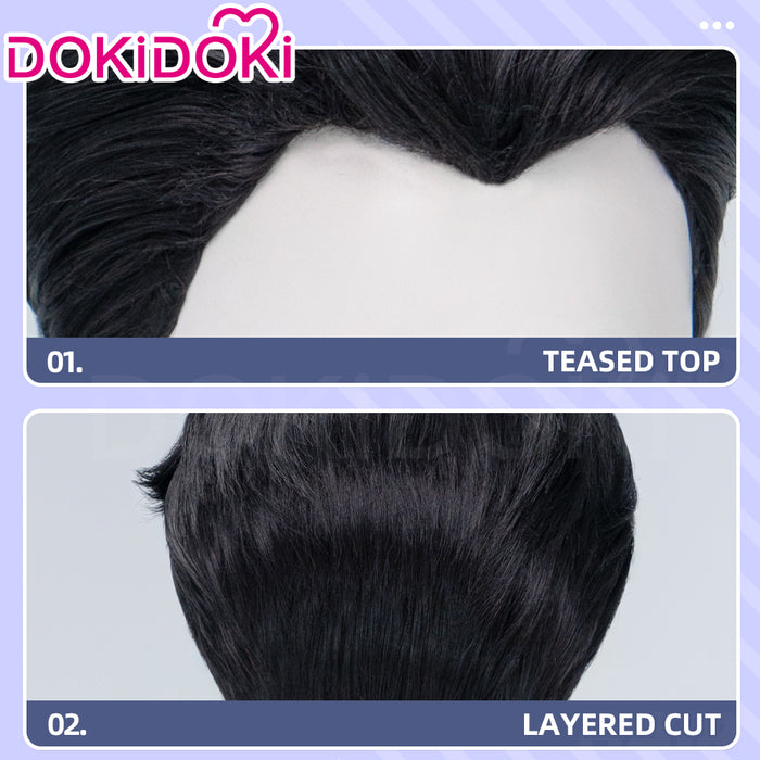 DokiDoki Movie Cosplay Hero Wig Short Black Slicked Back Hair