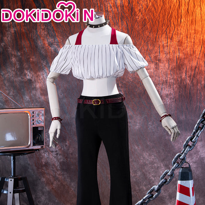 Dokidoki-N Anime Cosplay Costume White Off-Shoulder Crop Top Black Jeans
