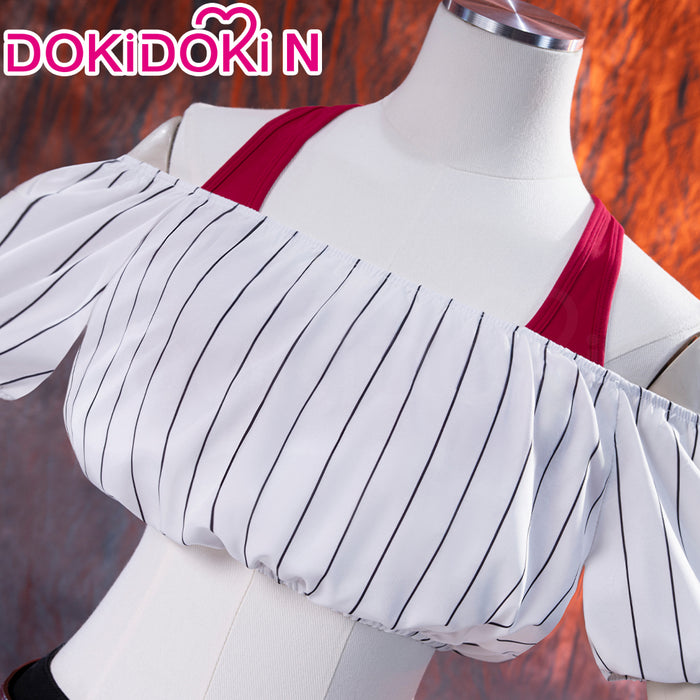 Dokidoki-N Anime Cosplay Costume White Off-Shoulder Crop Top Black Jeans