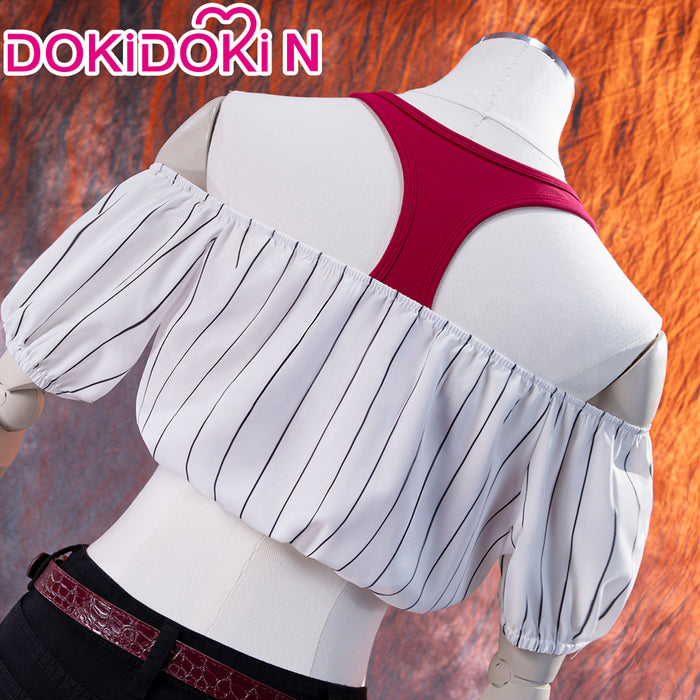 Dokidoki-N Anime Cosplay Costume White Off-Shoulder Crop Top Black Jeans