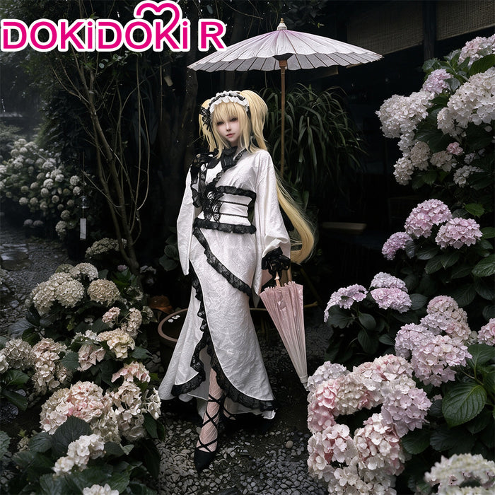 DokiDoki-R Anime Shugo Chara Cosplay Tsukiyomi Utau Costume White Lace Kimono Dress Asakusa Hanayashiki Collaboration