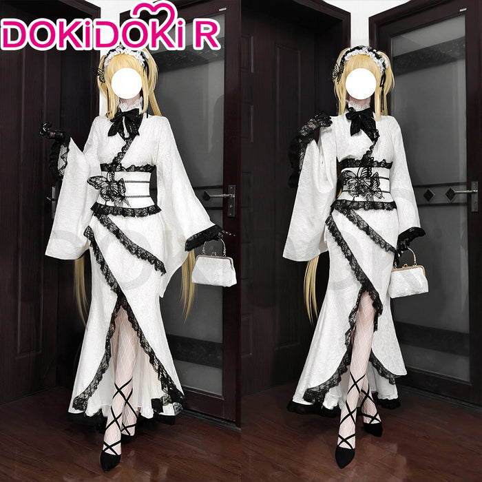 DokiDoki-R Anime Shugo Chara Cosplay Tsukiyomi Utau Costume White Lace Kimono Dress Asakusa Hanayashiki Collaboration