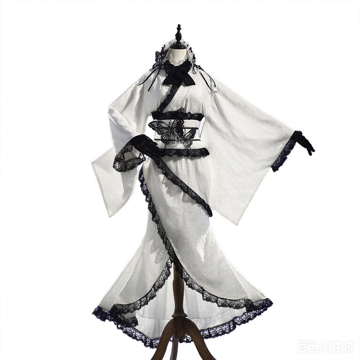DokiDoki-R Anime Shugo Chara Cosplay Tsukiyomi Utau Costume White Lace Kimono Dress Asakusa Hanayashiki Collaboration