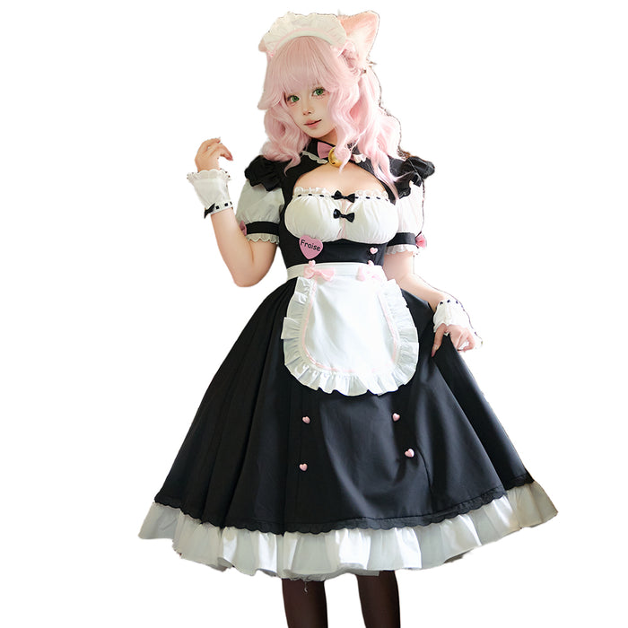 DokiDoki-R Game Nekopara Cosplay Minazuki Shigure / Fraise Costume Black White Cute Maid Outfit