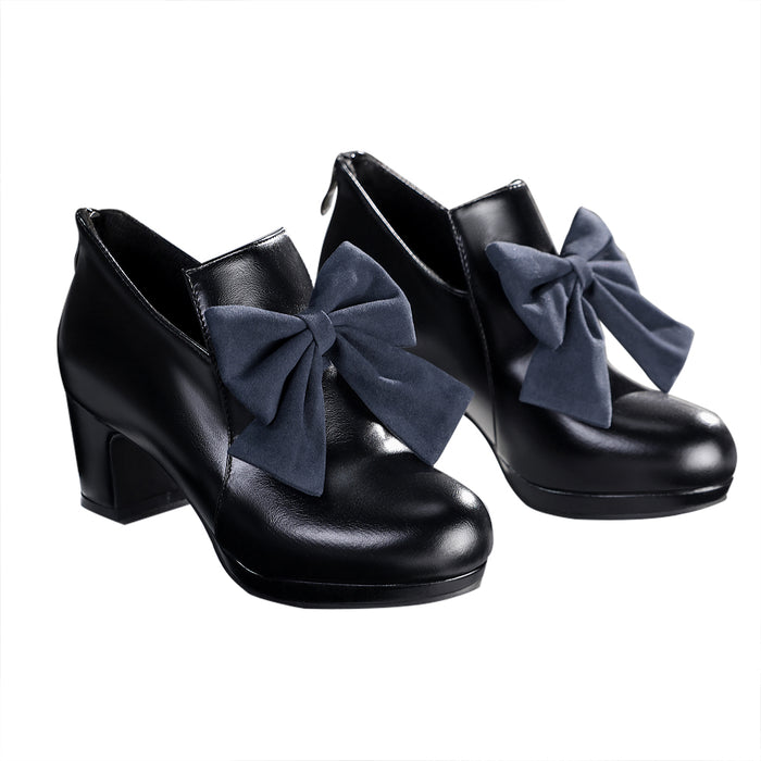 DokiDoki-SR Anime Cosplay Black Box Shoes Dark Gray Bow
