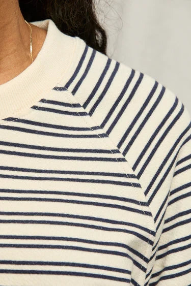 Effie French Terry Bubble Sleeve Sweatshirt-Navy Stripe