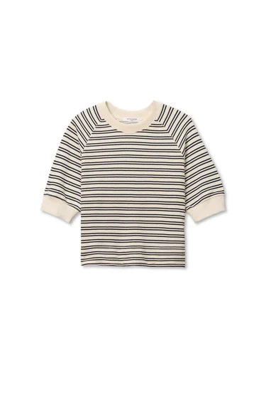 Effie French Terry Bubble Sleeve Sweatshirt-Navy Stripe