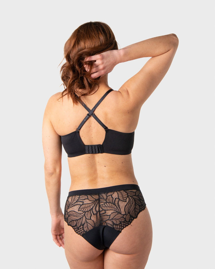 Effortless Sculpt Bra Black — back view showing free-cut microfibre band — Hotmilk Evolve