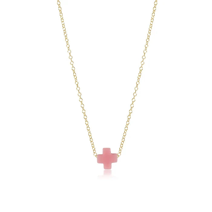 egirl 14" Necklace Gold-Signature Cross Small- Pink