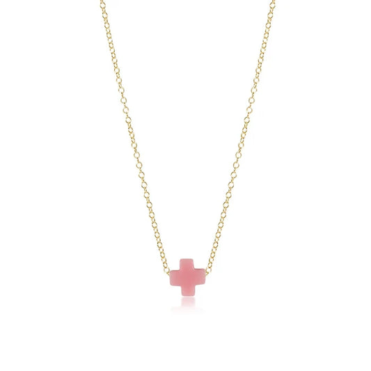 egirl 14" Necklace Gold-Signature Cross Small- Pink