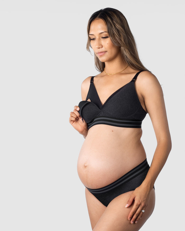 Elevate Cotton T-Shirt Nursing Bra Grey Marle — back view, wirefree support — Hotmilk Lingerie