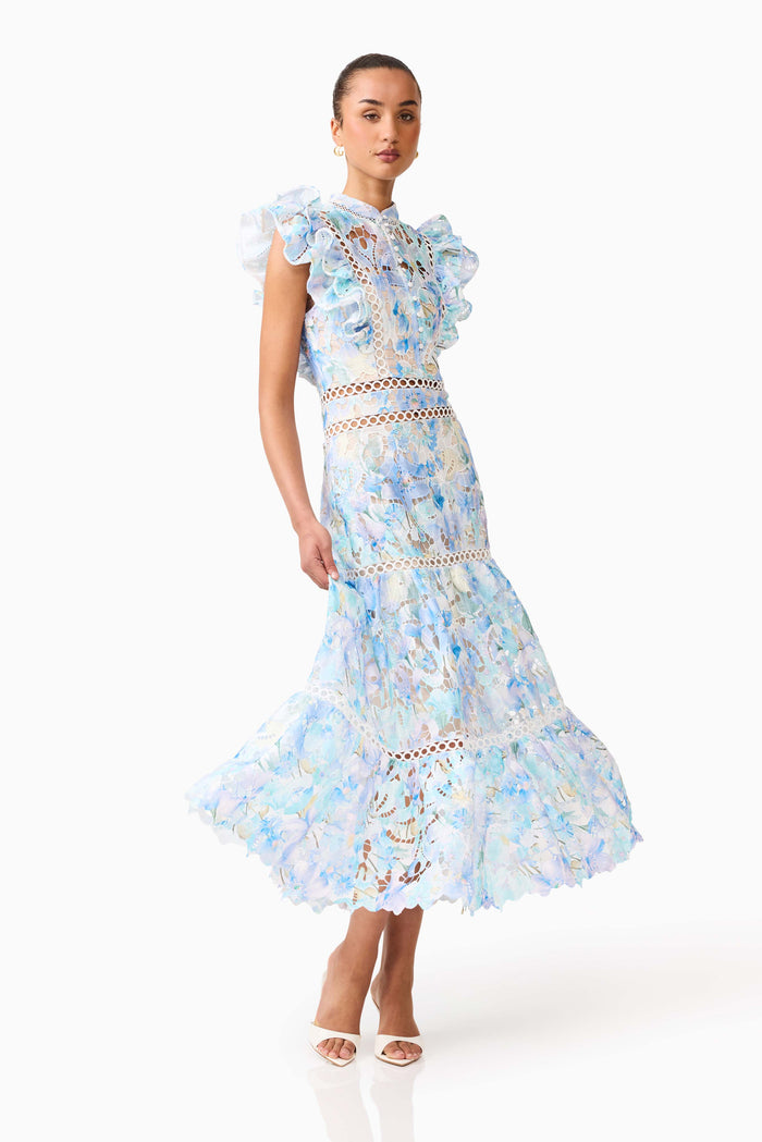 Elliatt-Kalissa Ruffle Maxi Dress Blue Multi