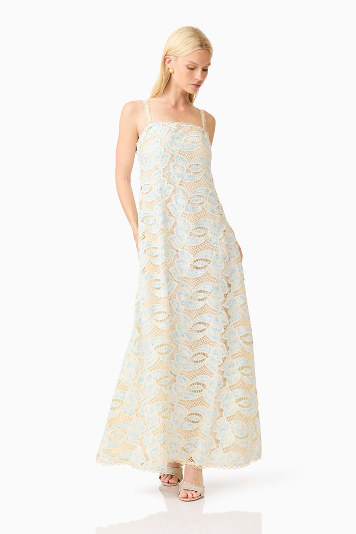 Elliatt-Megan Gown in Blue/Cream Multi